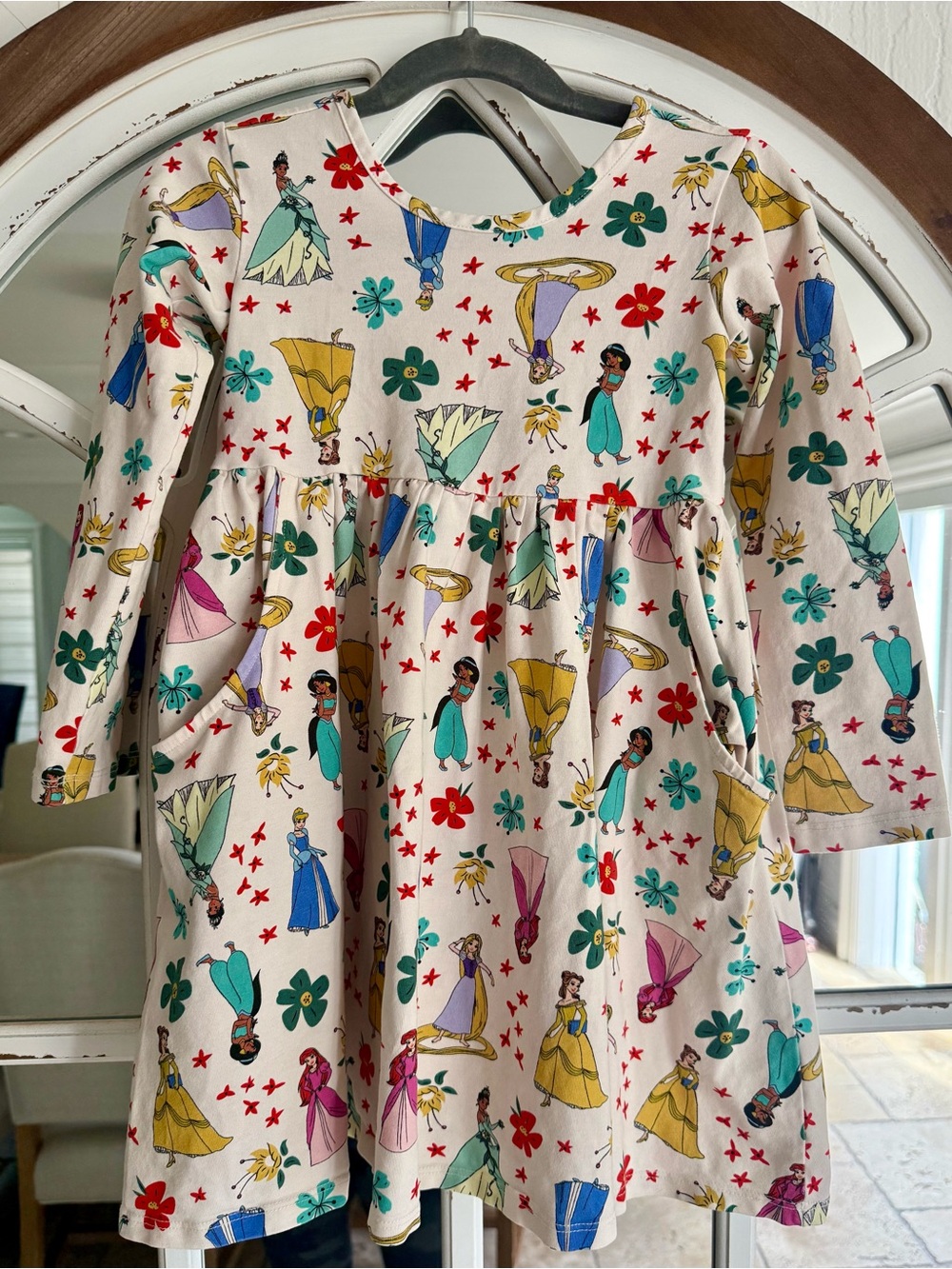 Disney Cream Long-Sleeve Princess Print Dress with Multicolor Accents